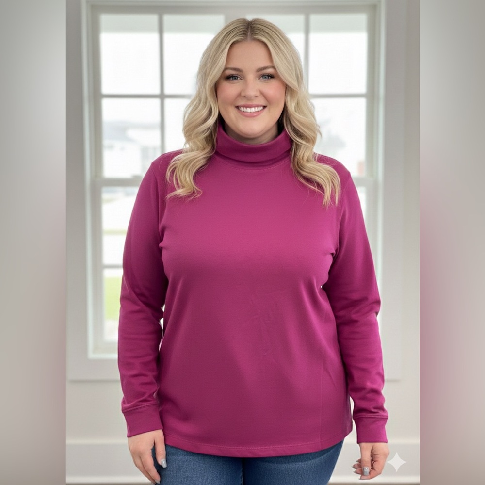 NWT L.L. Bean Pima Cotton Turtleneck | Magenta Pink | 3X Plus | Flawed
